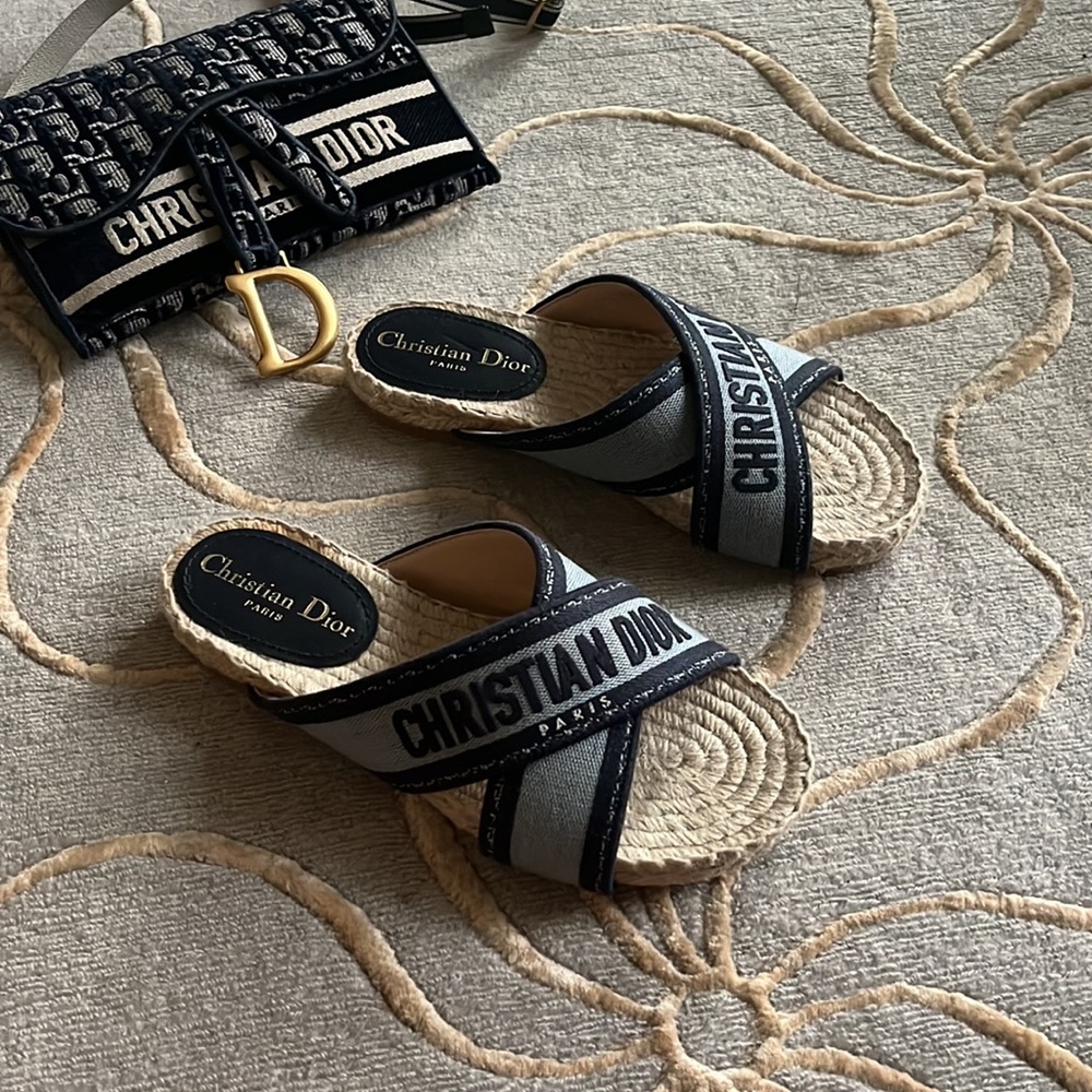 🆕 Dior | Granville Espadrille Slide Blue Size 35.5 New